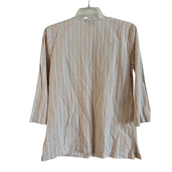 Brooks Brothers Linen Cotton Tunic Embroidered Piping Striped Beige White Small - Picture 4 of 6